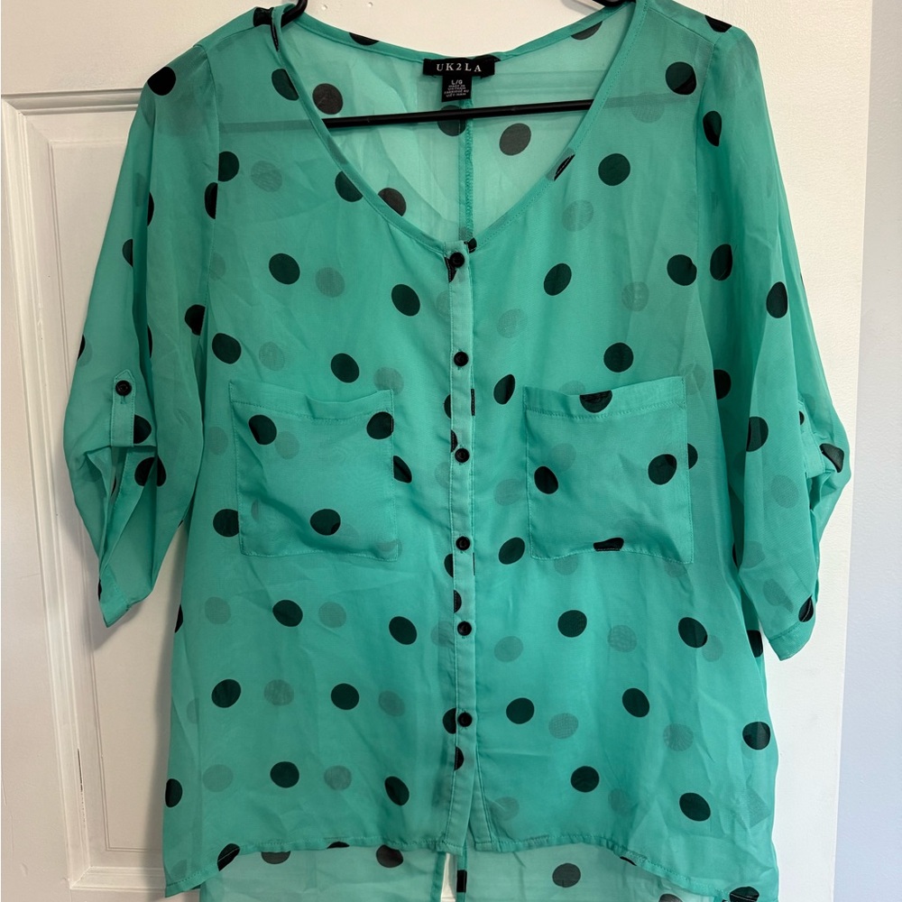 UK2LA Teal Polka Dot Blouse
